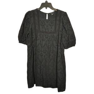 Sanctuary Women's Classic Office Black Eyelet Shift Lined Dress Size Large